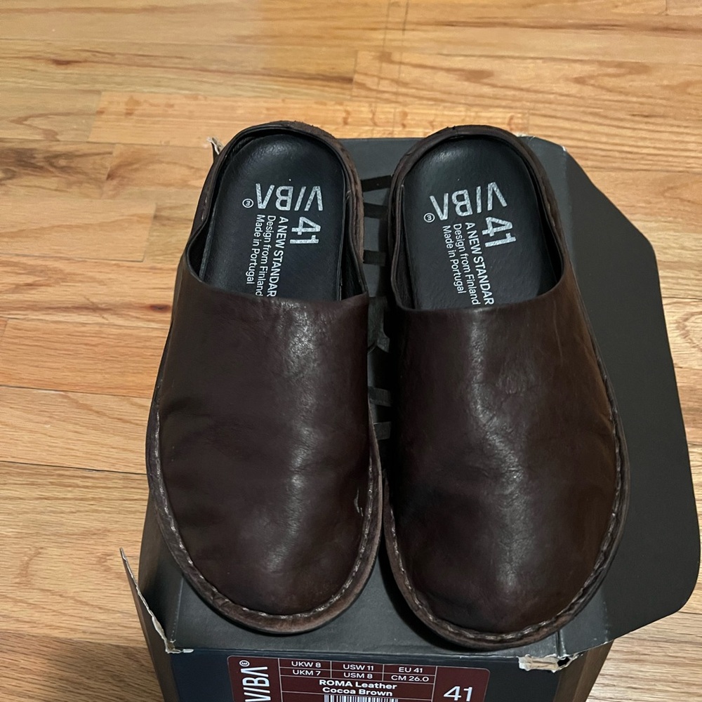 Women Brown Leather Mules Shoes